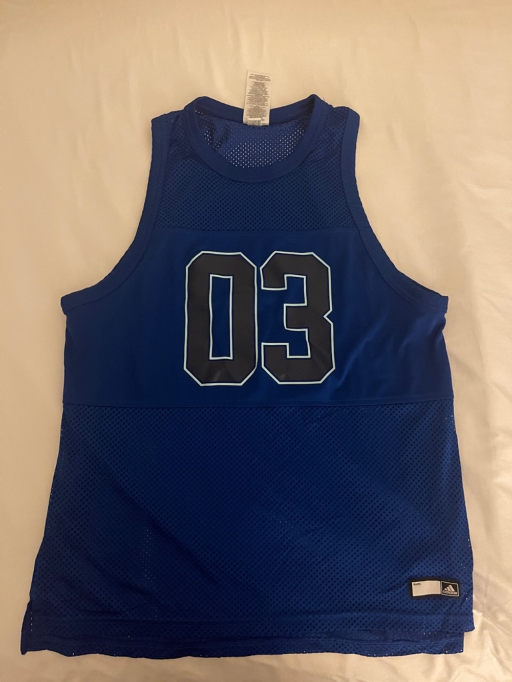 adidas Royal Blue Mesh Basketball Jersey Tank with '03' Graphic